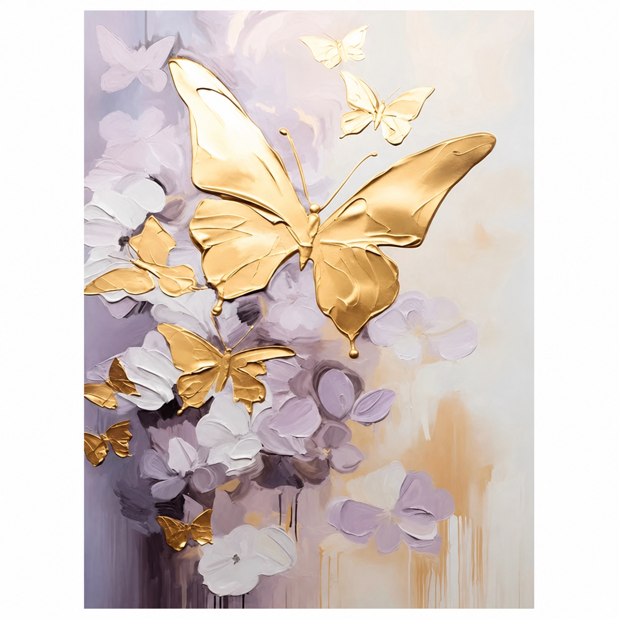 Golden Butterfly Floral Abstract Painting