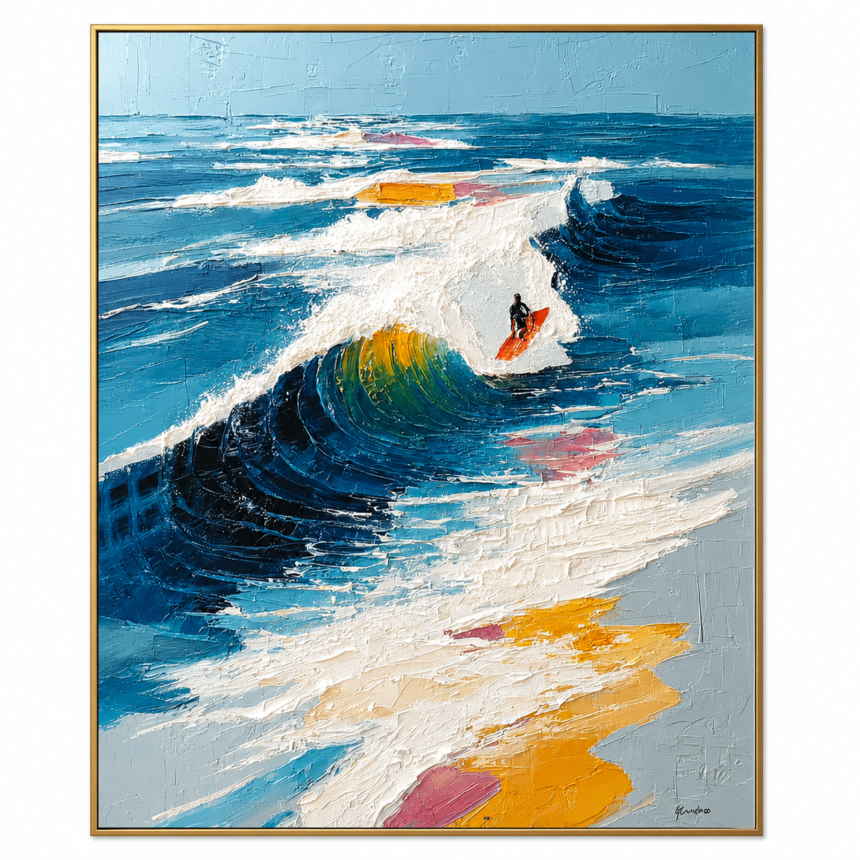 Surfing the Blue Break – Textured Ocean Wave Painting