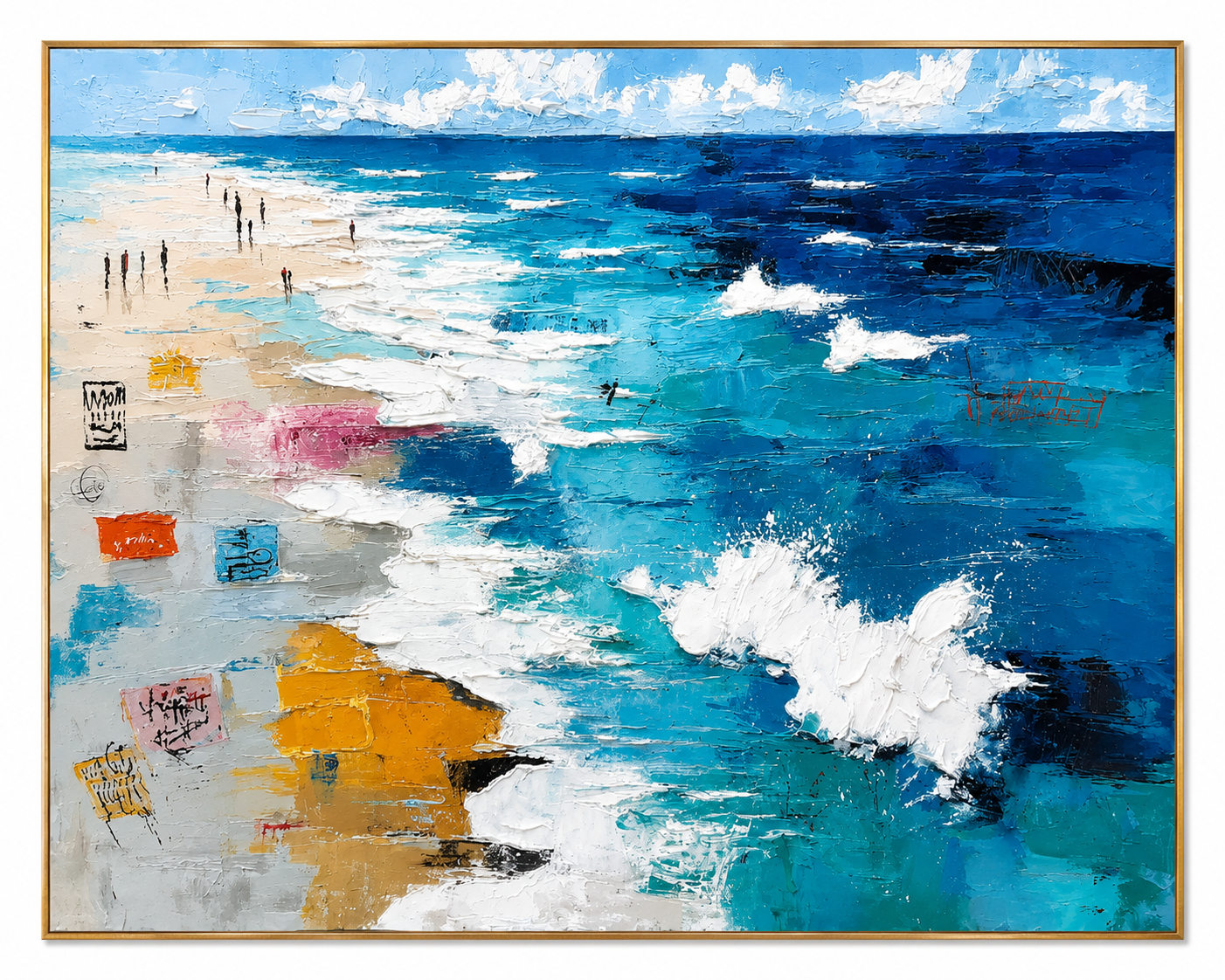 Turquoise Ocean Shore – Textured Abstract Beach Painting