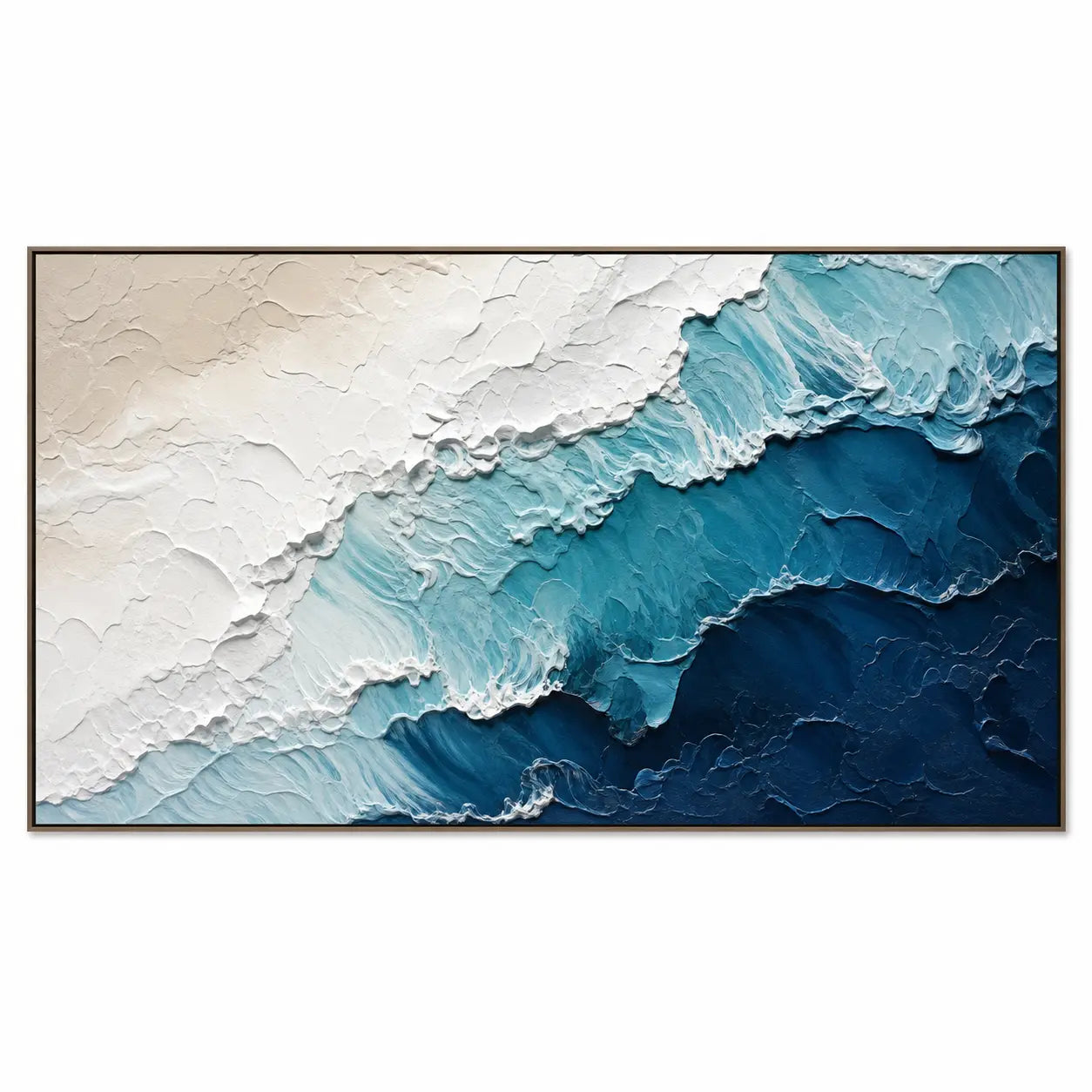 Azure Tide Relief - Hand-Painted Textured Ocean Wave Wall Art, Large Coastal Blue Abstract Canvas Painting for Living Room