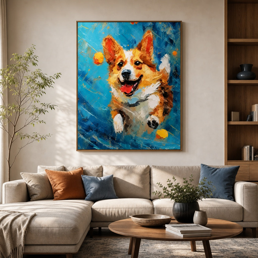 Colorful Corgi Dog Portrait Painting