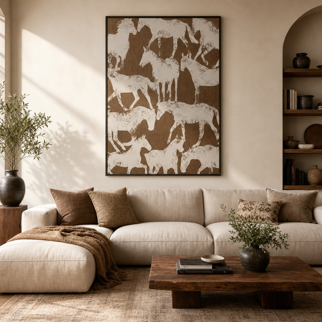 White Horse Silhouette Bohemian Painting