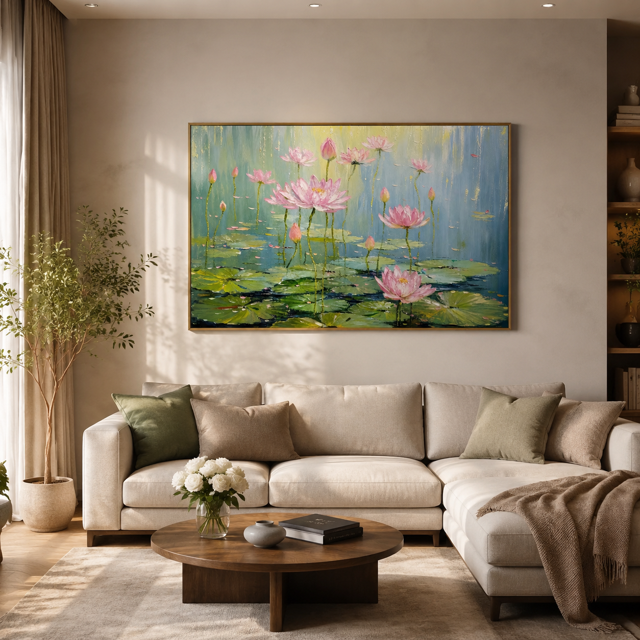Lotus Garden in Bloom – Pink Impressionist Floral Painting