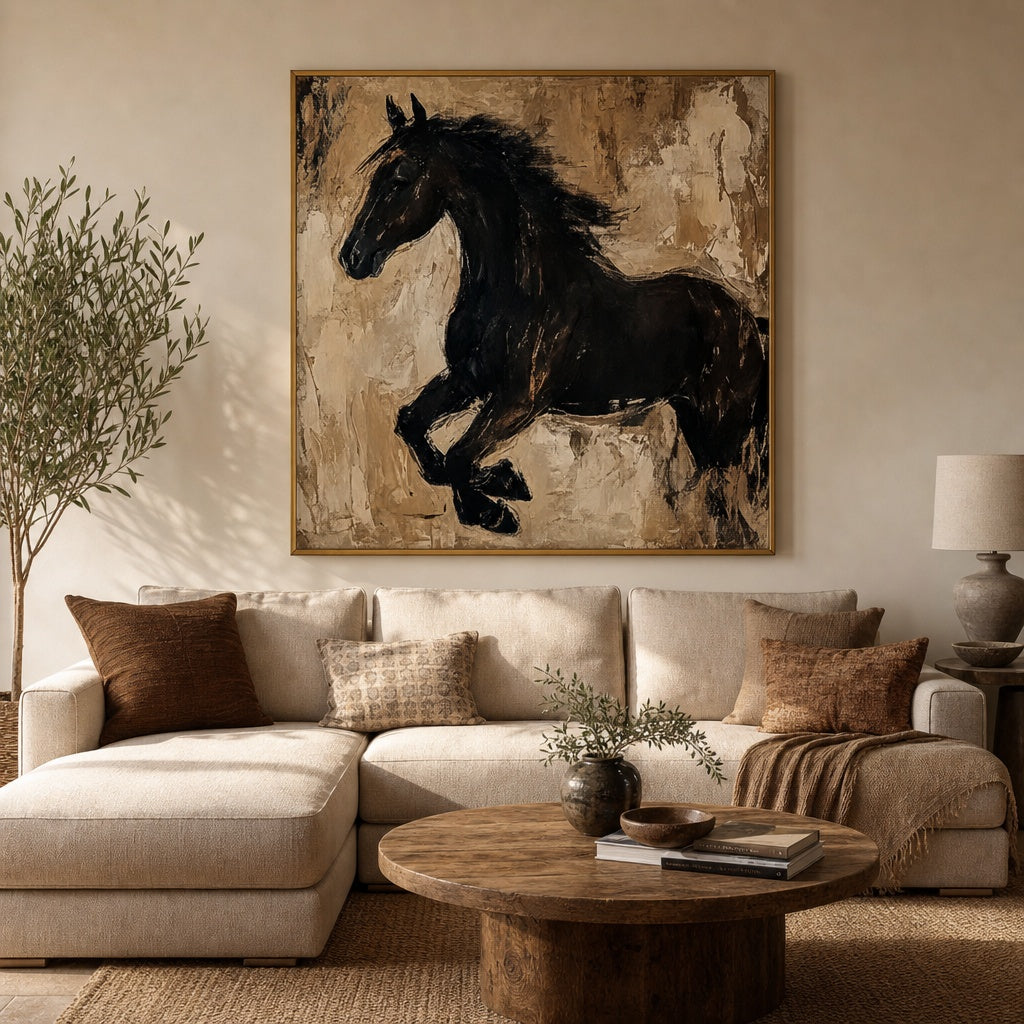 Black Horse Abstract Equestrian Painting