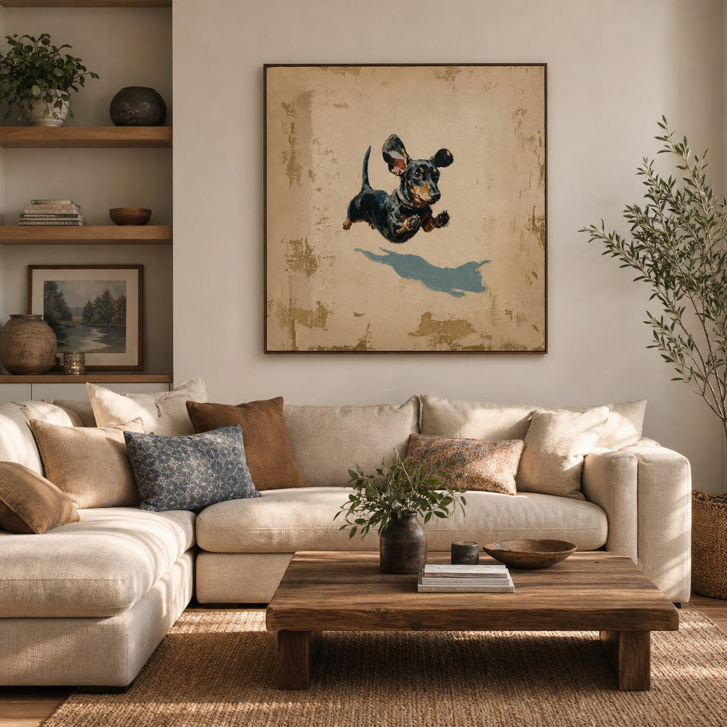 Flying Dachshund Dog Minimalist Painting