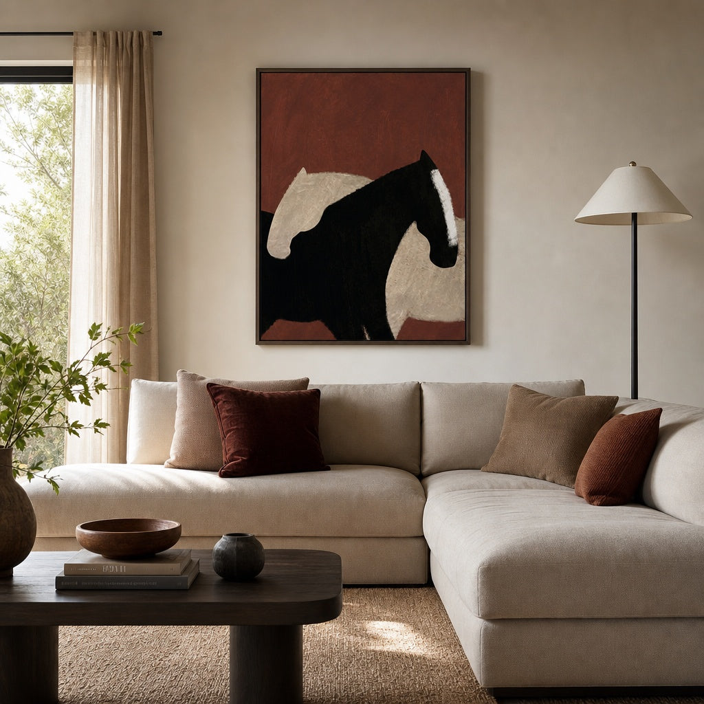 Black and White Horse Abstract Painting