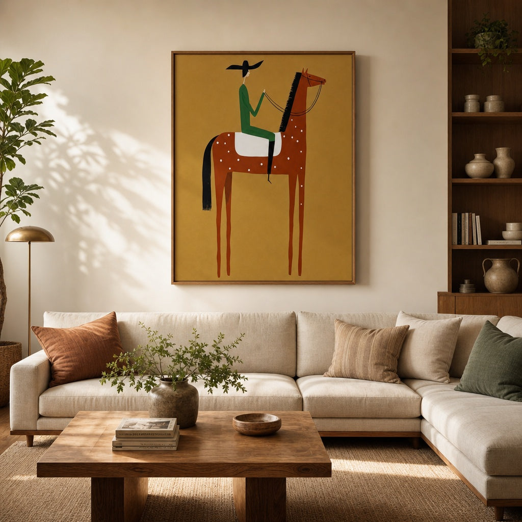 Minimalist Western Horse Rider Painting