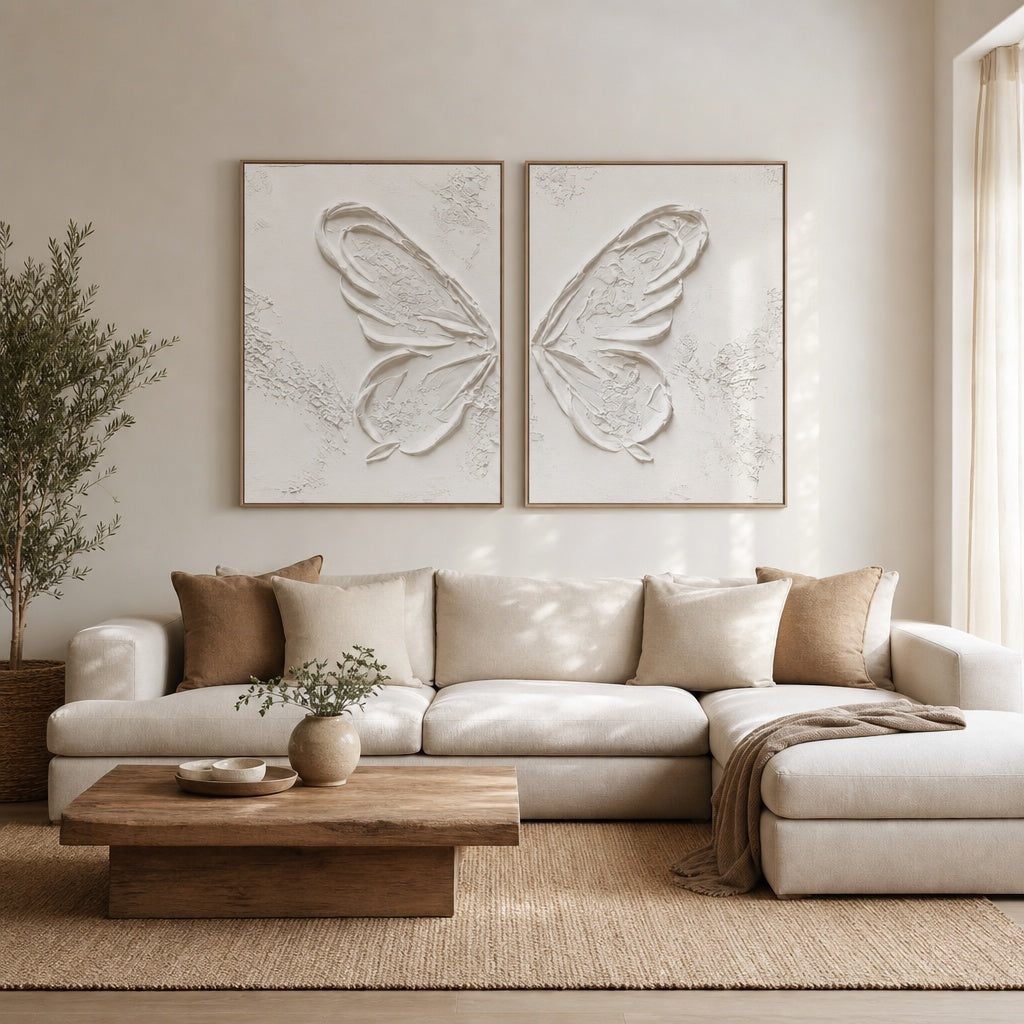 White Butterfly Relief Texture Painting