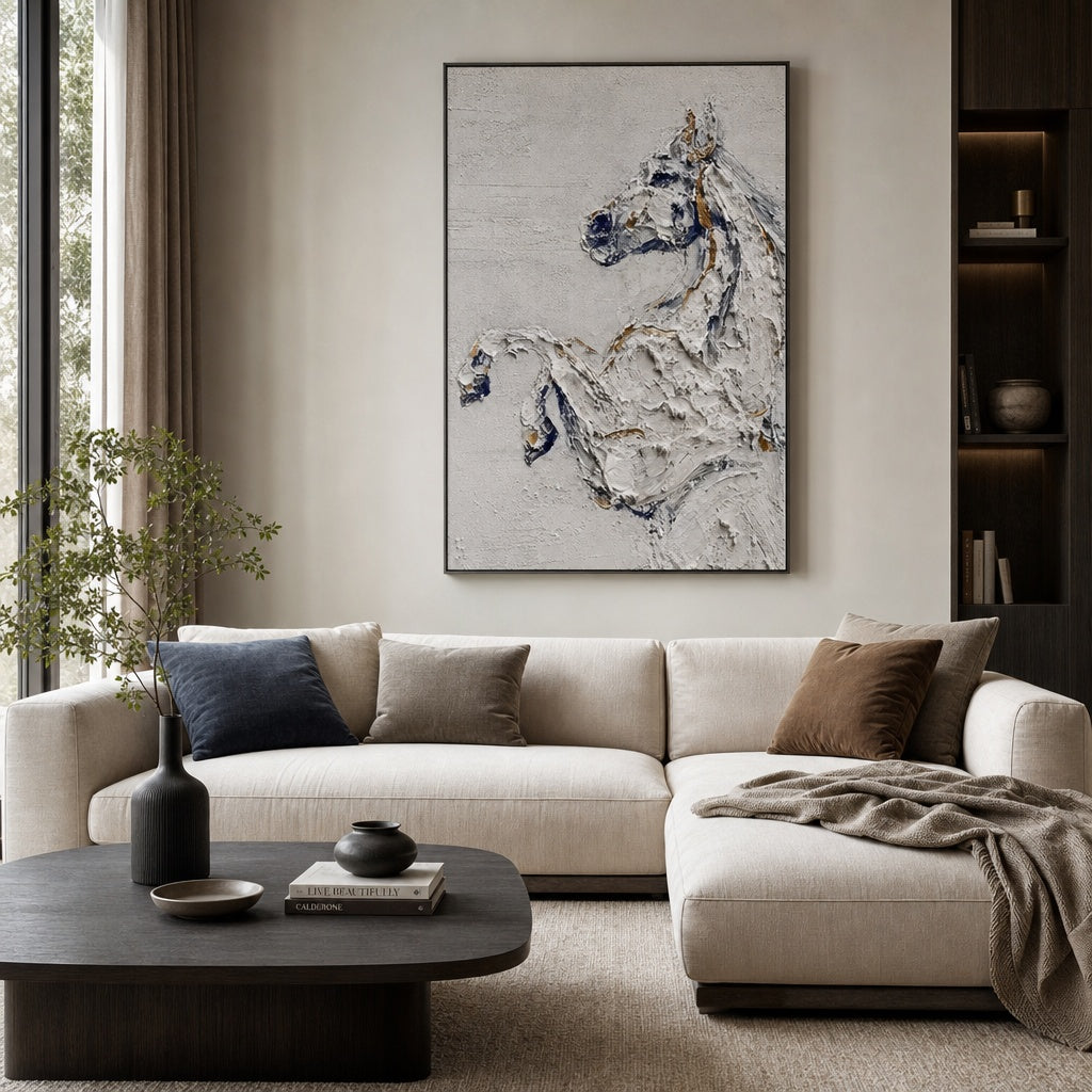 White Horse Textured Abstract Painting