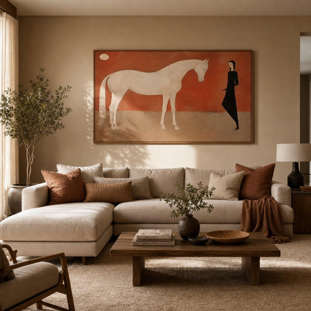 White Horse Minimalist Abstract Painting