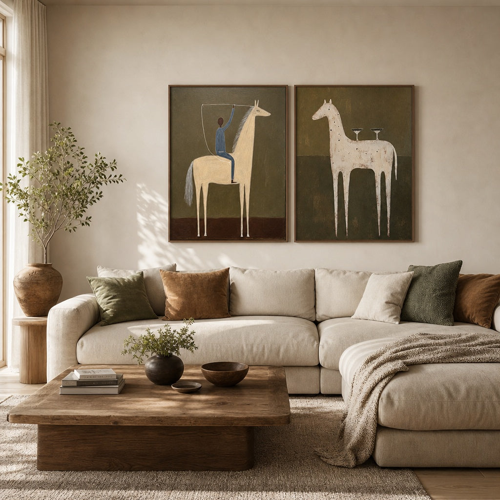Minimalist Horse Duo Bohemian Painting