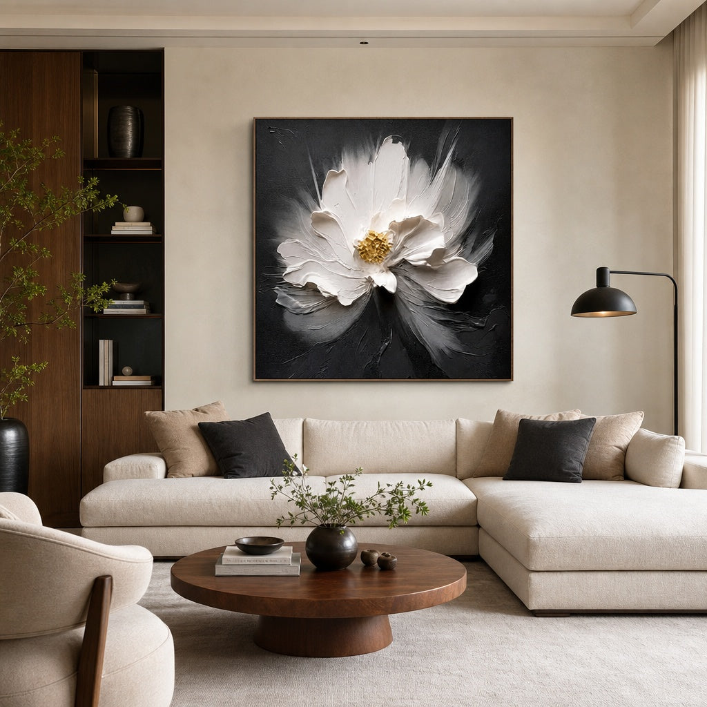 White Magnolia on Charcoal
