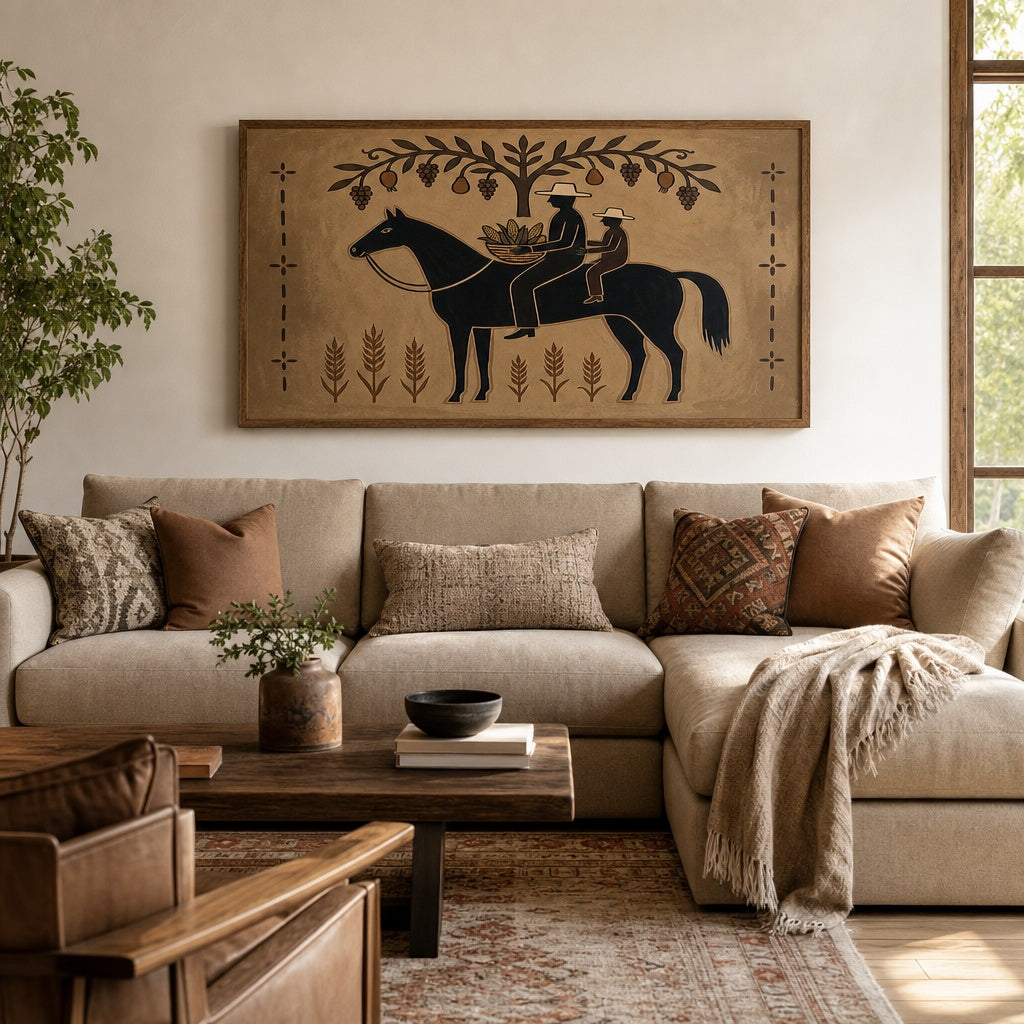 Vintage Horse Rider Farmhouse Painting