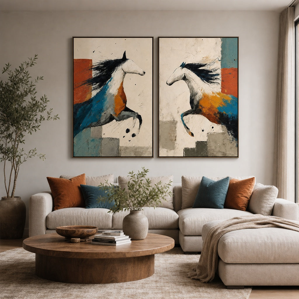 Colorful Horse Duo Abstract Painting