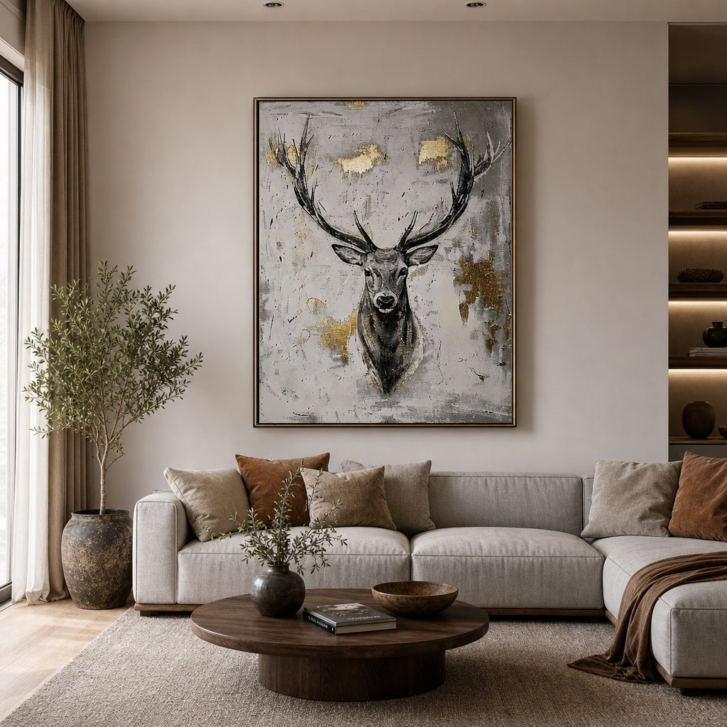 Black Deer Rustic Wildlife Painting