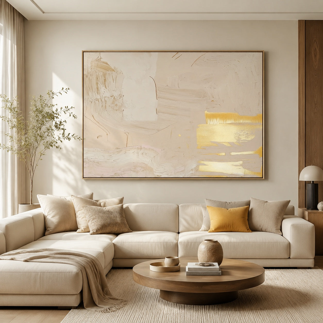 Golden Blush Harmony – Neutral Pink and Gold Abstract Painting