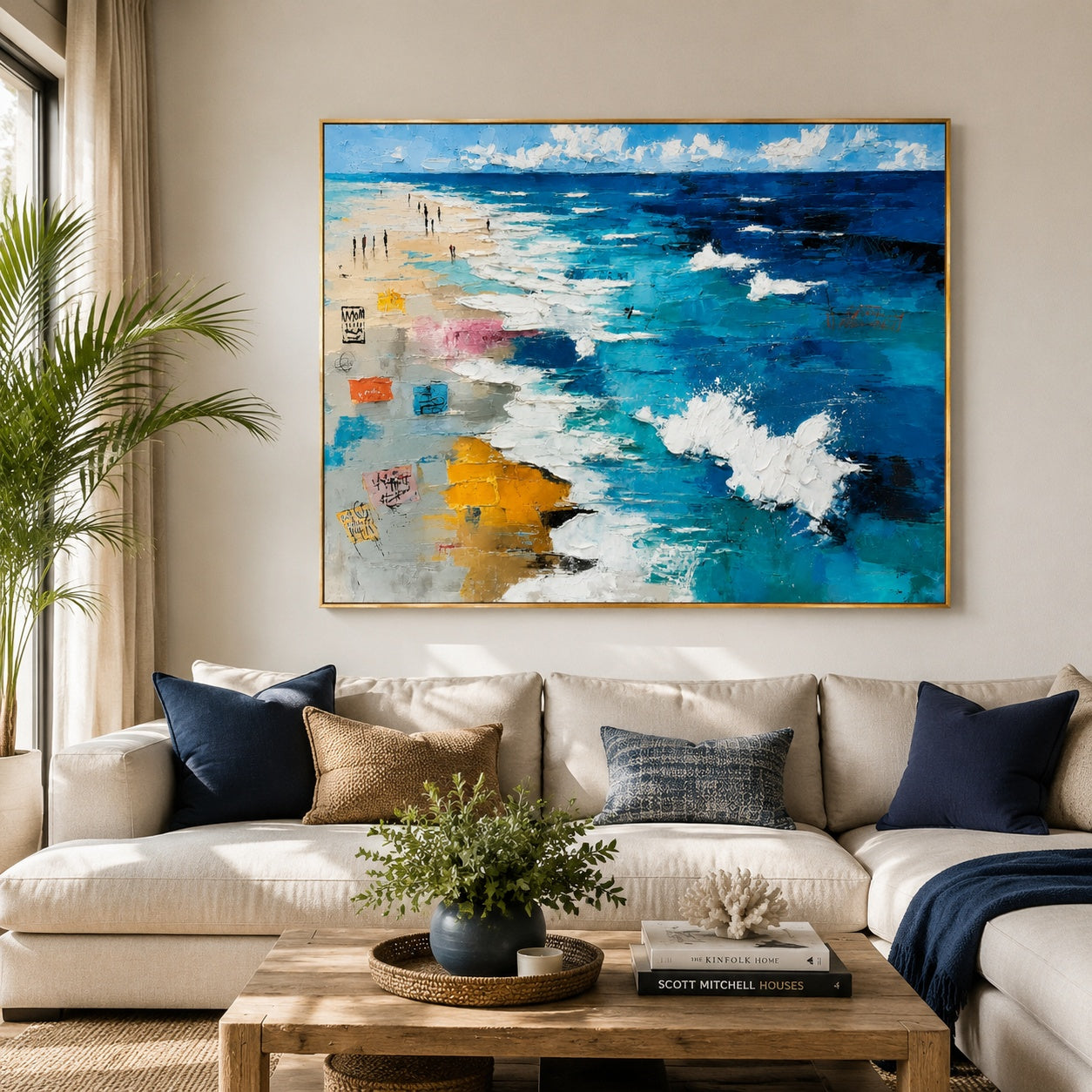 Turquoise Ocean Shore – Textured Abstract Beach Painting