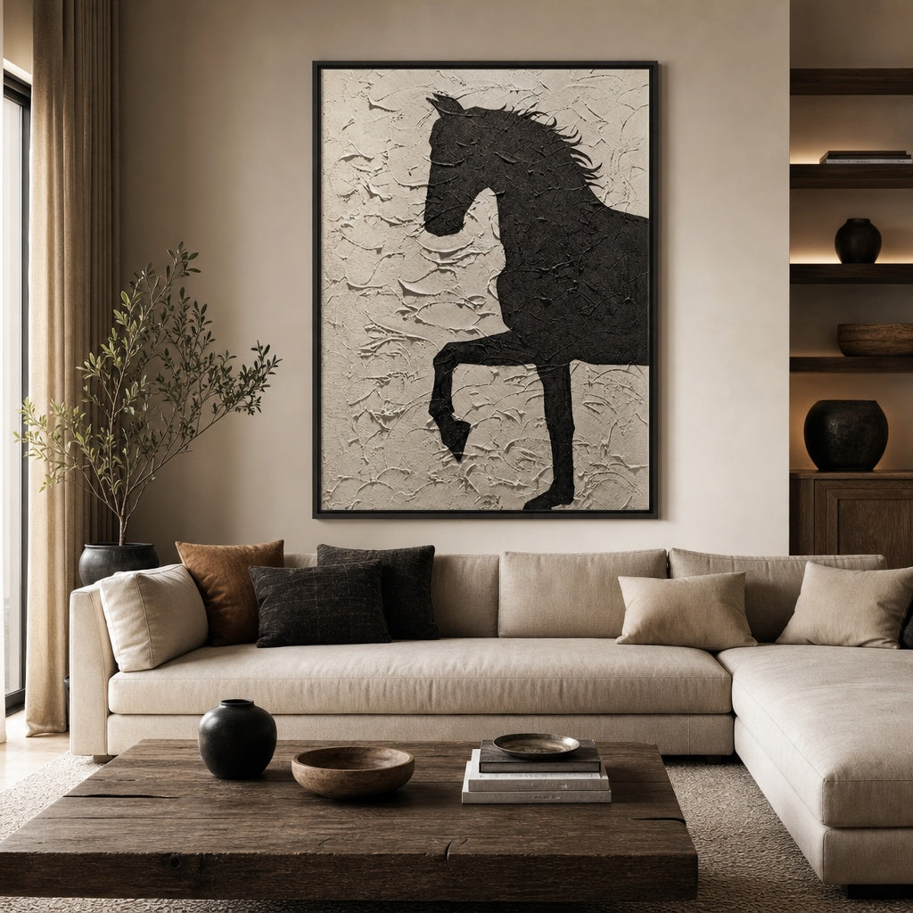 Black Horse Relief Texture Painting