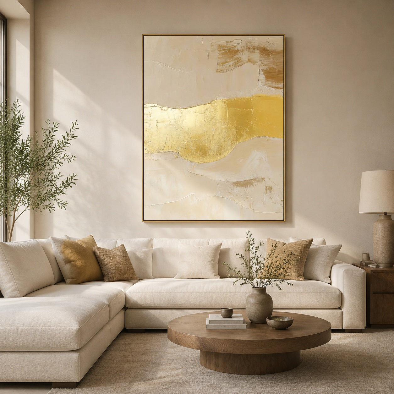 Golden Horizon – Neutral Gold Abstract Textured Painting