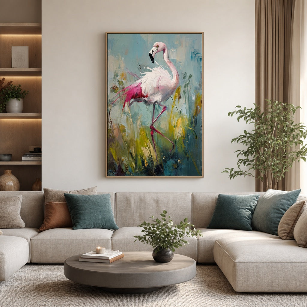 Pink Flamingo Coastal Bird Painting