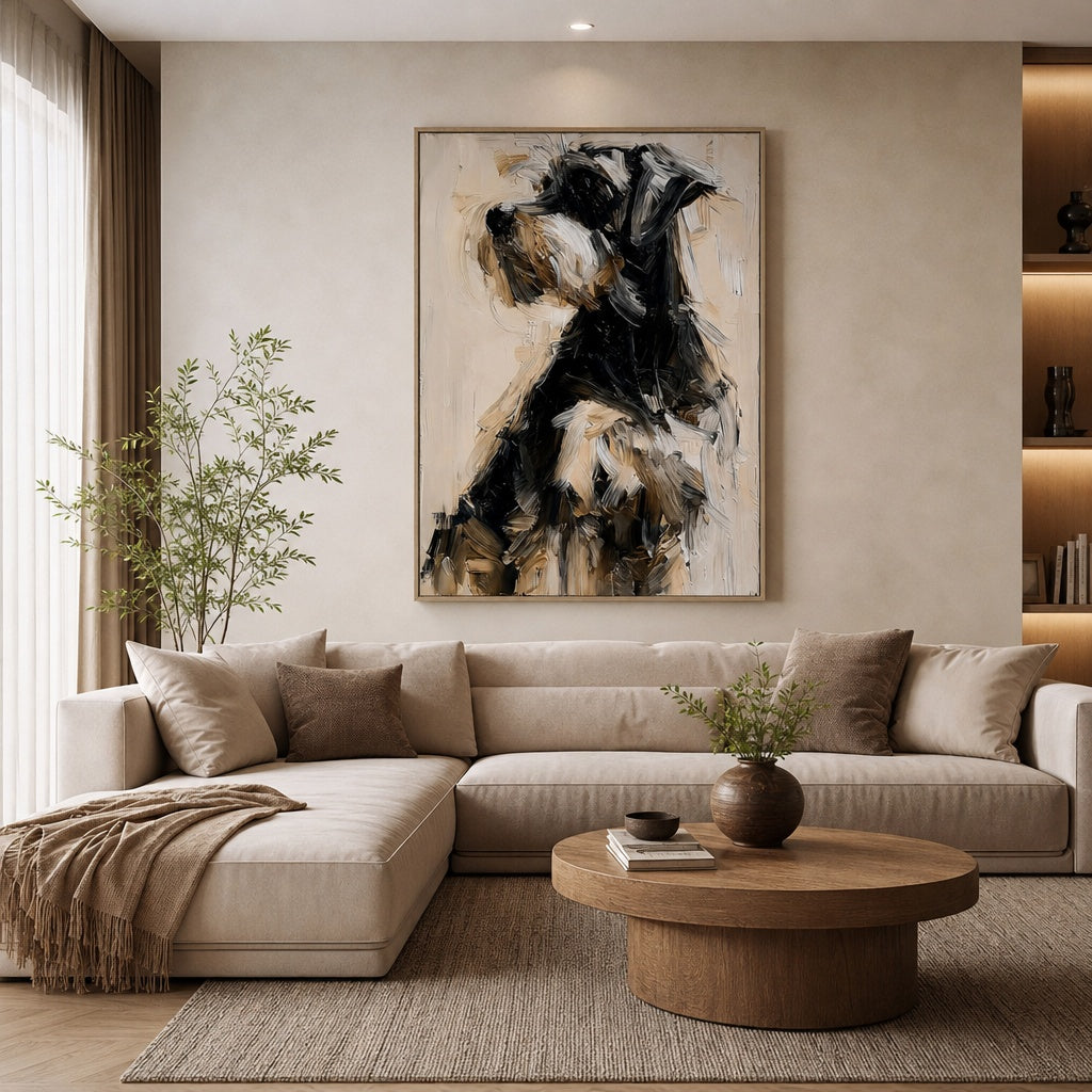 Black and White Dog Textured Portrait Painting