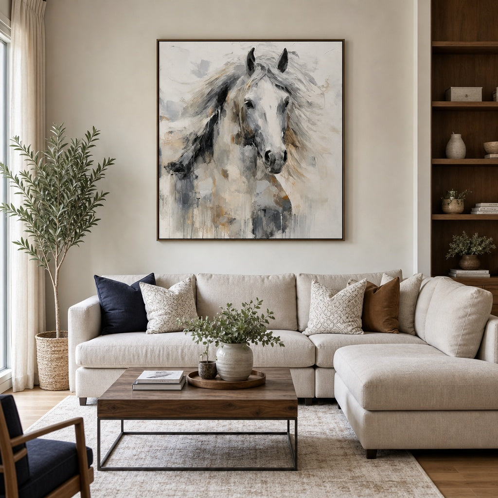 White Horse Abstract Portrait Painting