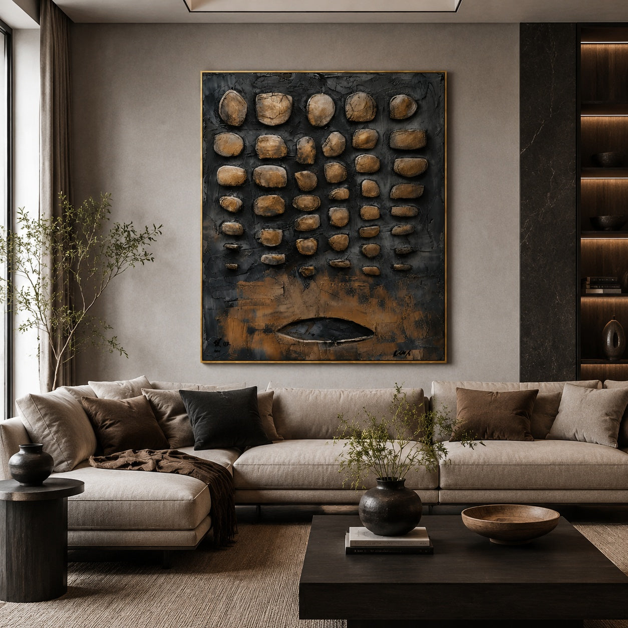 Stone Vessel – Brown and Black Textured Abstract Painting