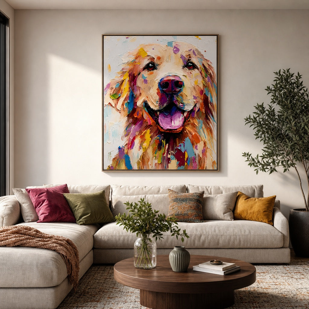 Colorful Golden Retriever Portrait Painting