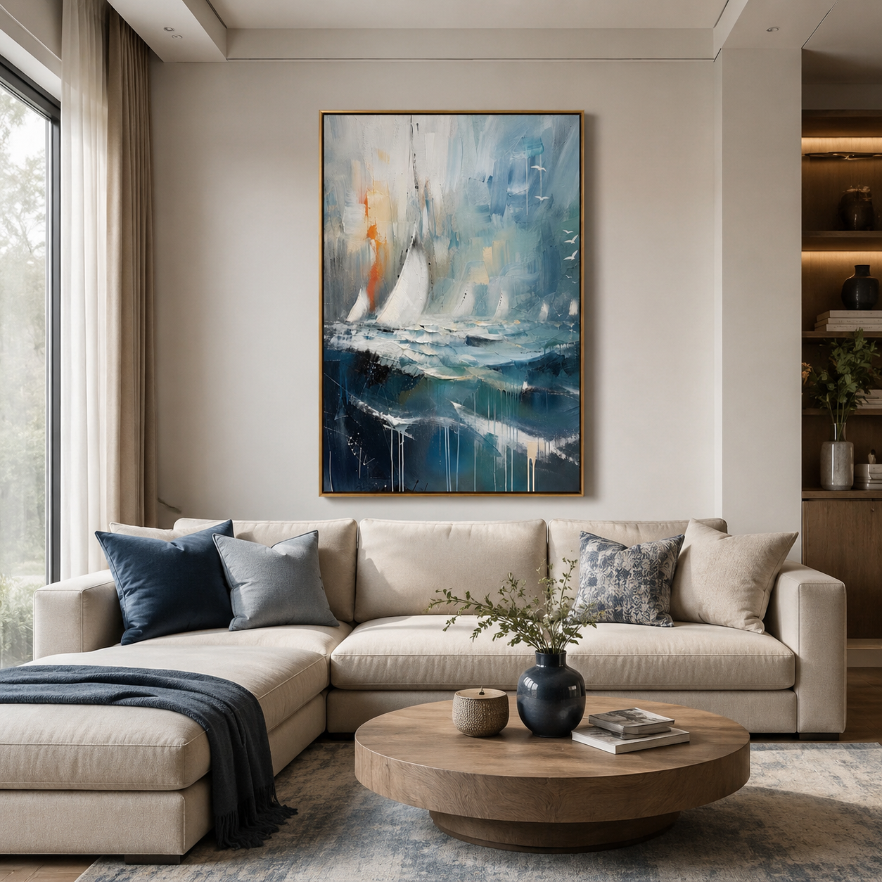Sailing Through Blue – Abstract Sailboat Seascape Painting