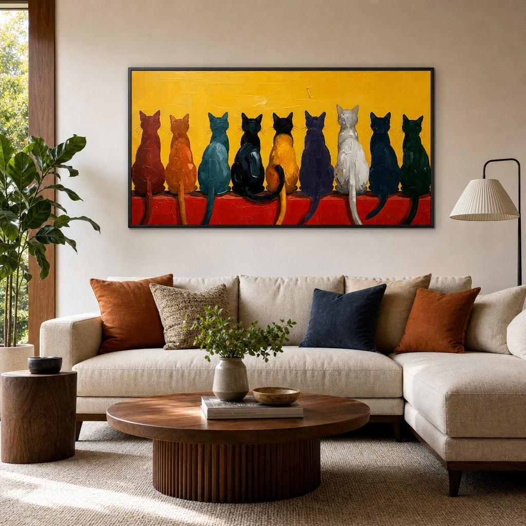 Colorful Cat Silhouette Wall Art Painting