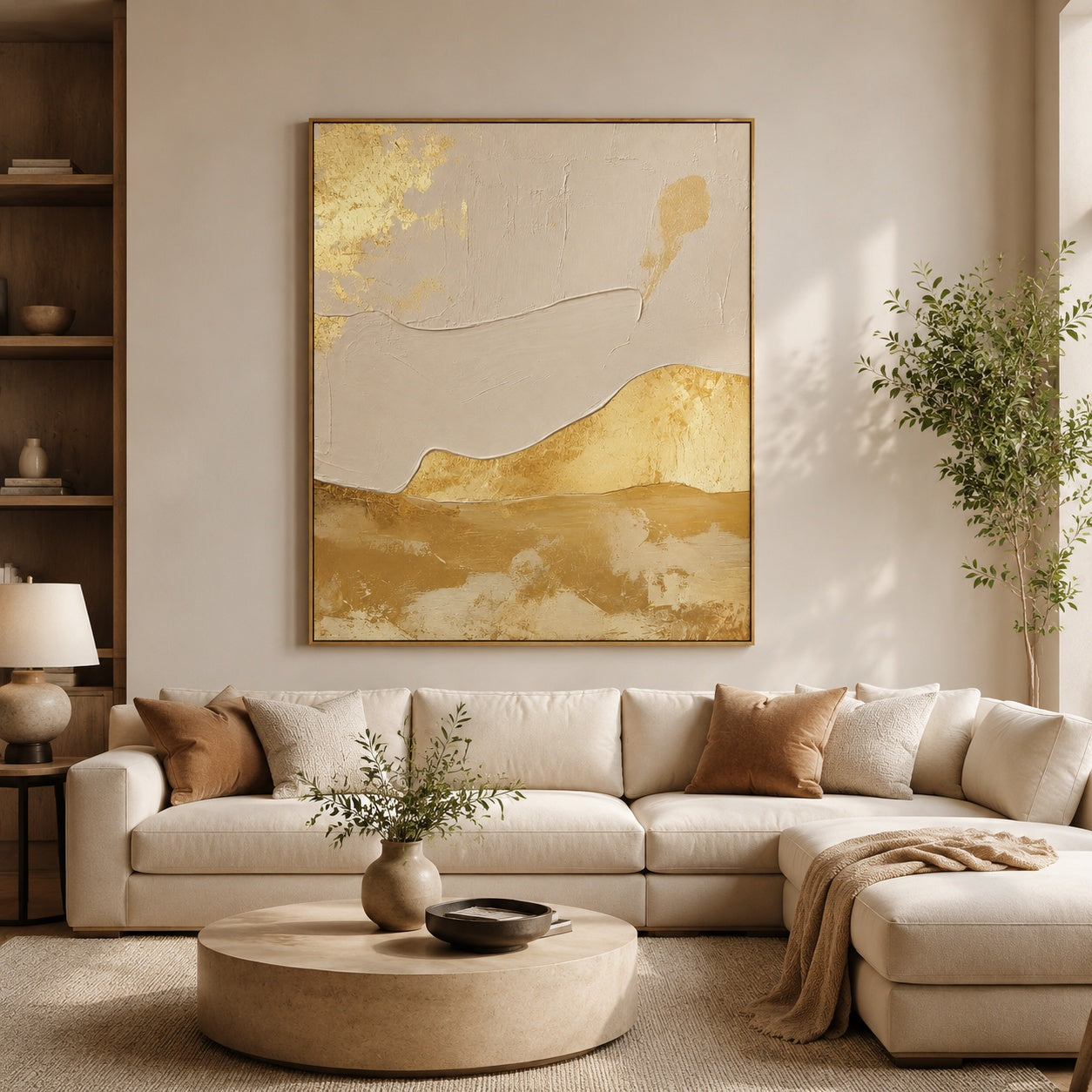 Golden Serenity Flow – Neutral Gold Abstract Textured Painting