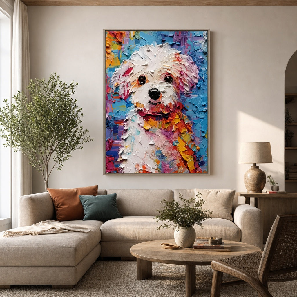 Colorful White Puppy Portrait Painting
