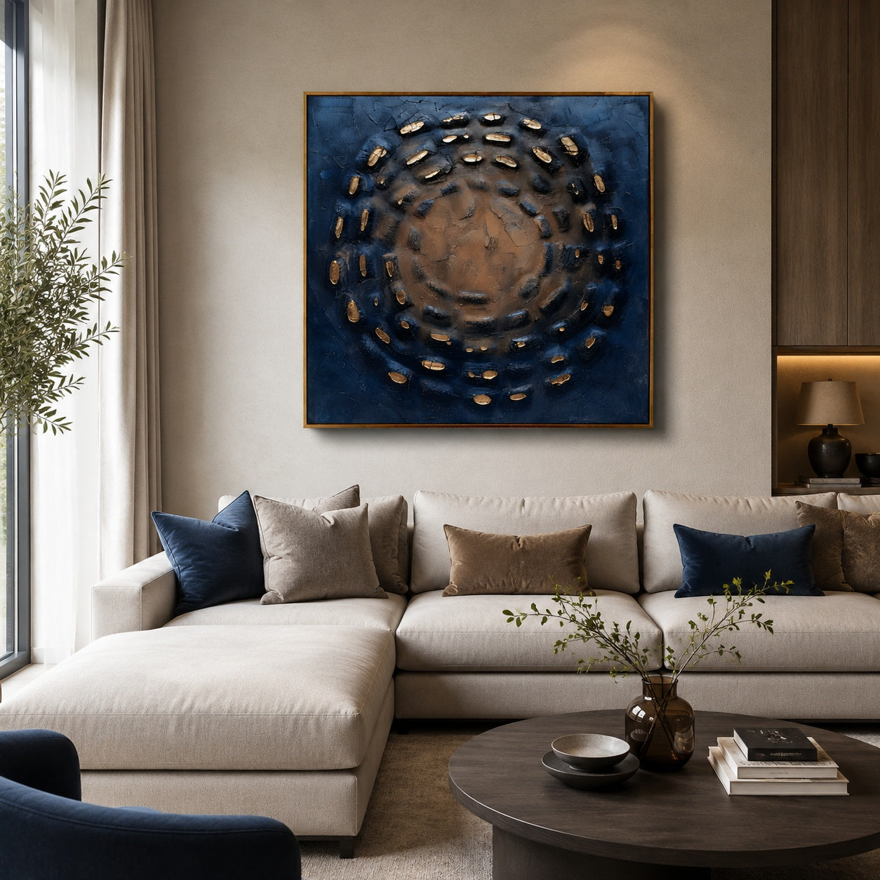 Celestial Stone Spiral – Blue and Brown Textured Abstract Painting