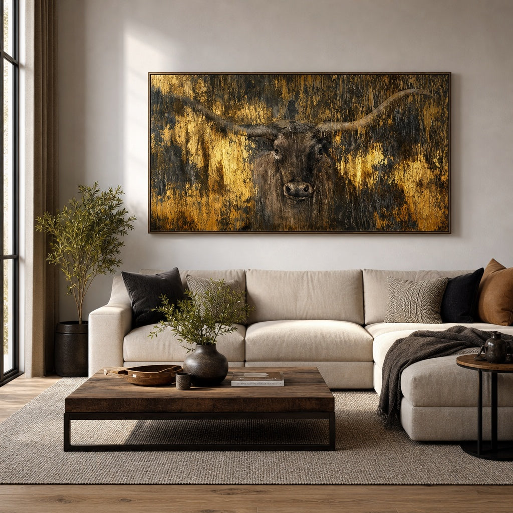 Golden Bull Textured Wildlife Painting