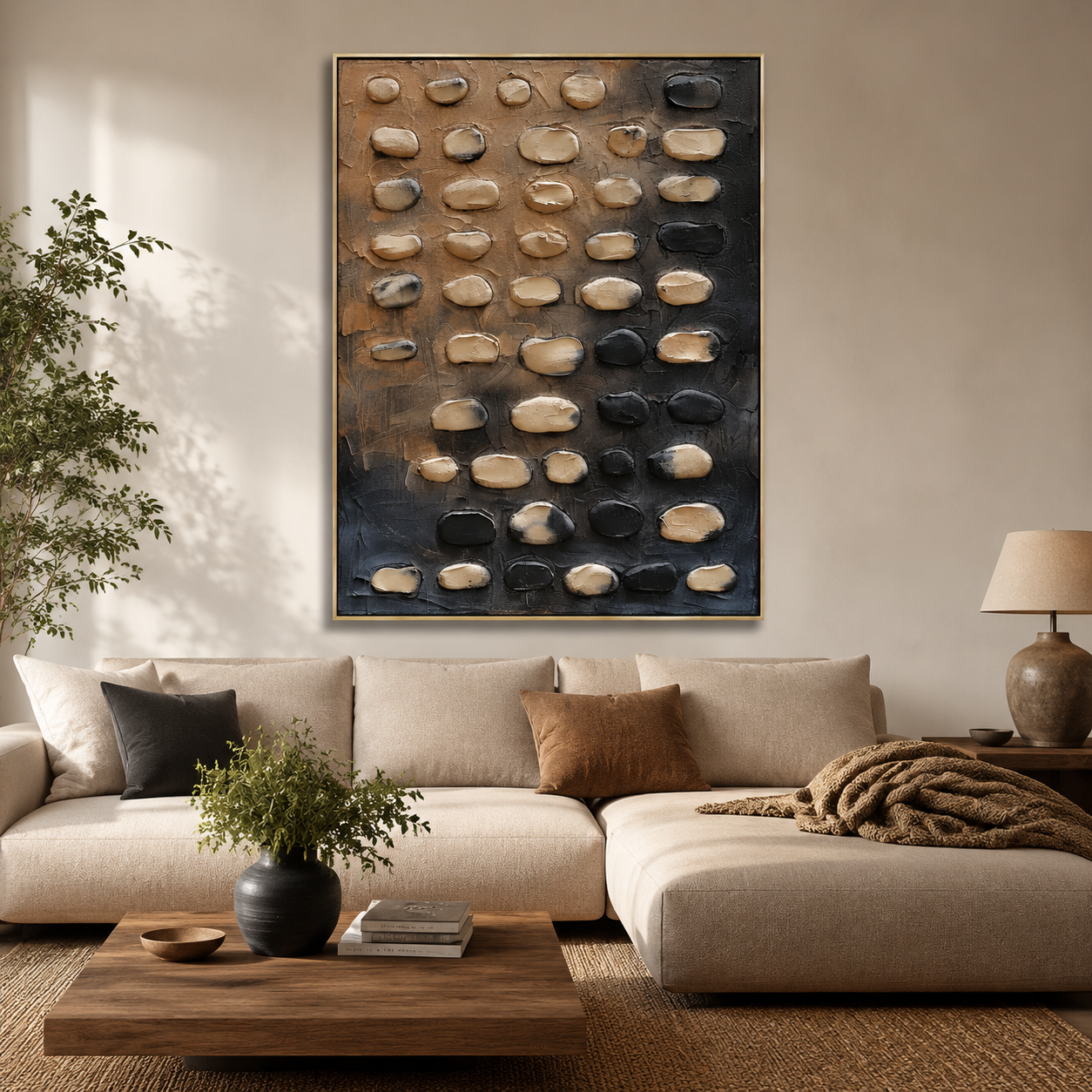 Earthstone Rhythm – Brown and Black Textured Abstract Painting