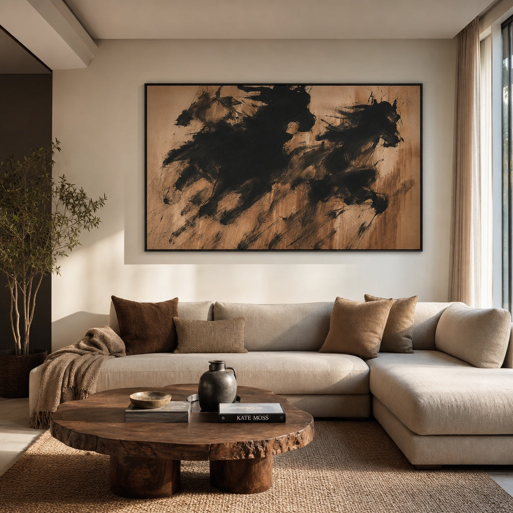 Black Abstract Horse Texture Painting