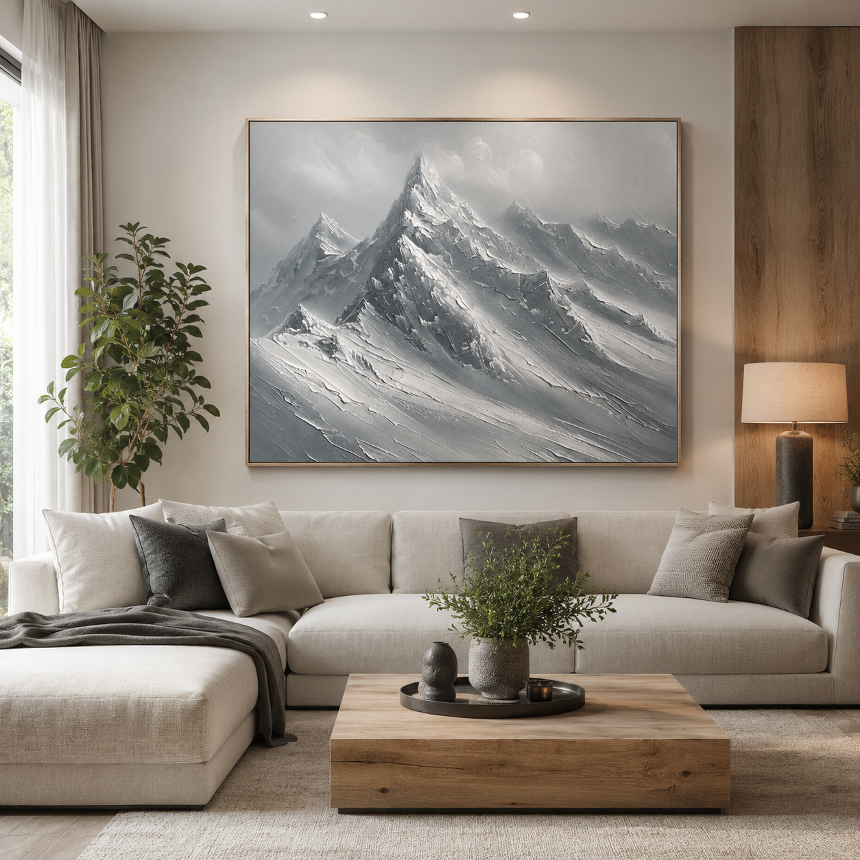 Silver Mountain Majesty – Gray Textured Snowy Peak Painting
