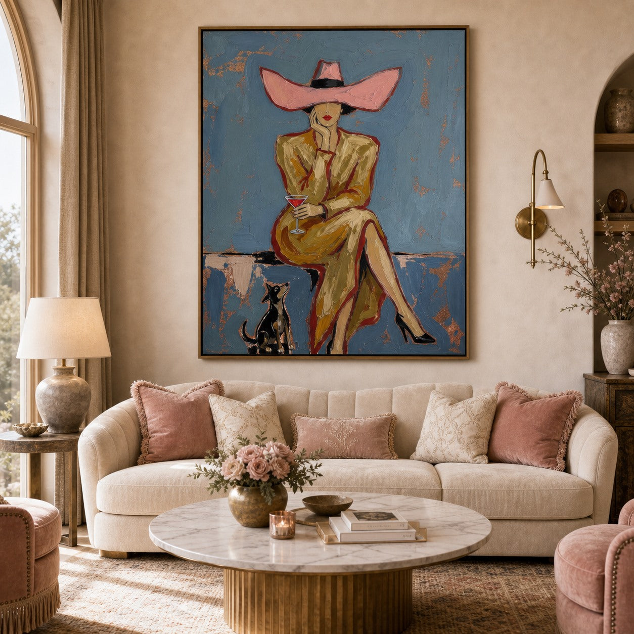Rose Hat Muse - Hand-Painted Western Fashion Wall Art