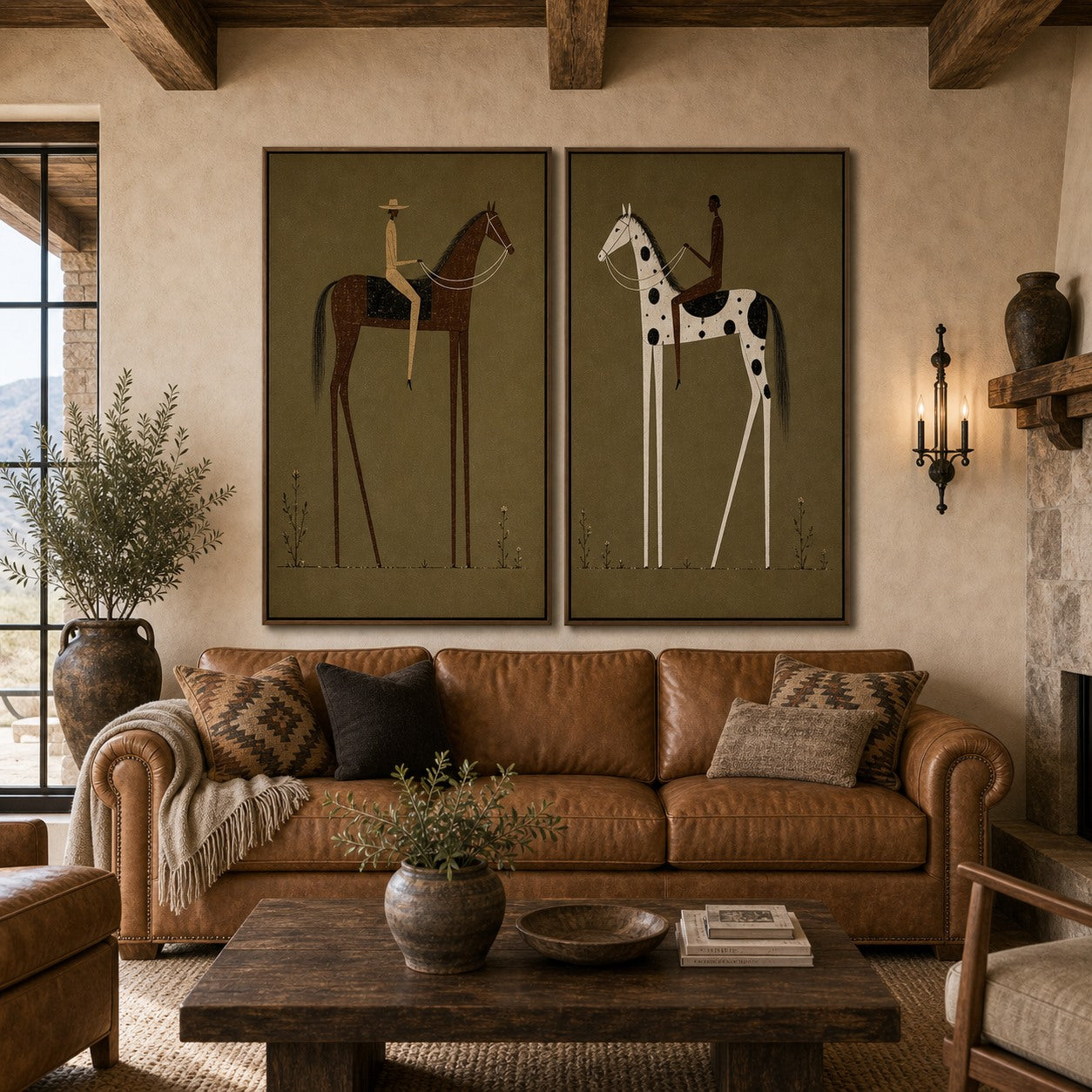 Prairie Pair - Hand-Painted Western Horse Diptych Wall Art