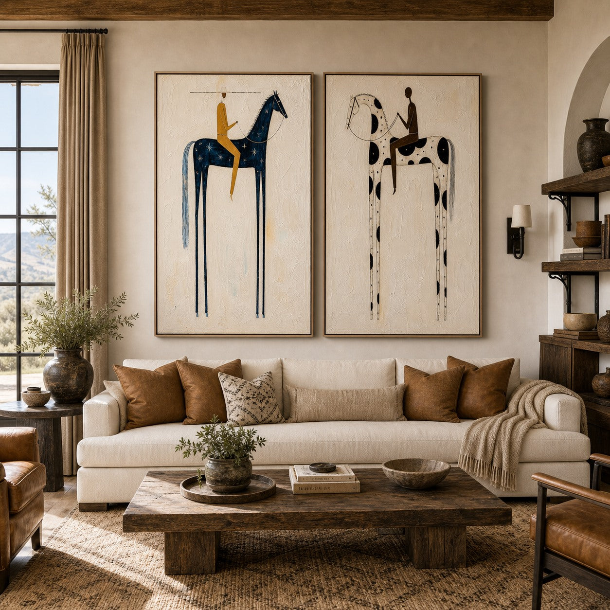Twin Riders - Hand-Painted Western Horse Diptych Wall Art