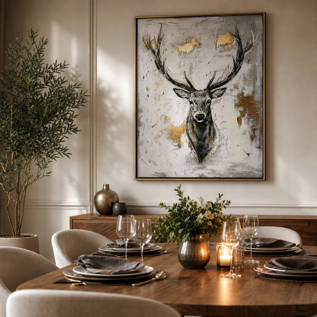 Black Deer Rustic Wildlife Painting