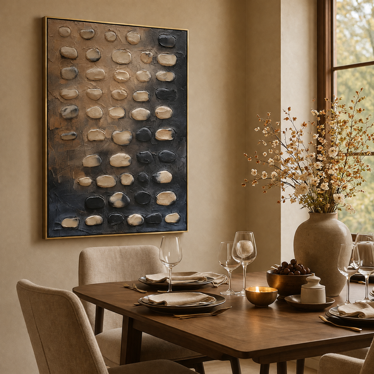 Earthstone Rhythm – Brown and Black Textured Abstract Painting
