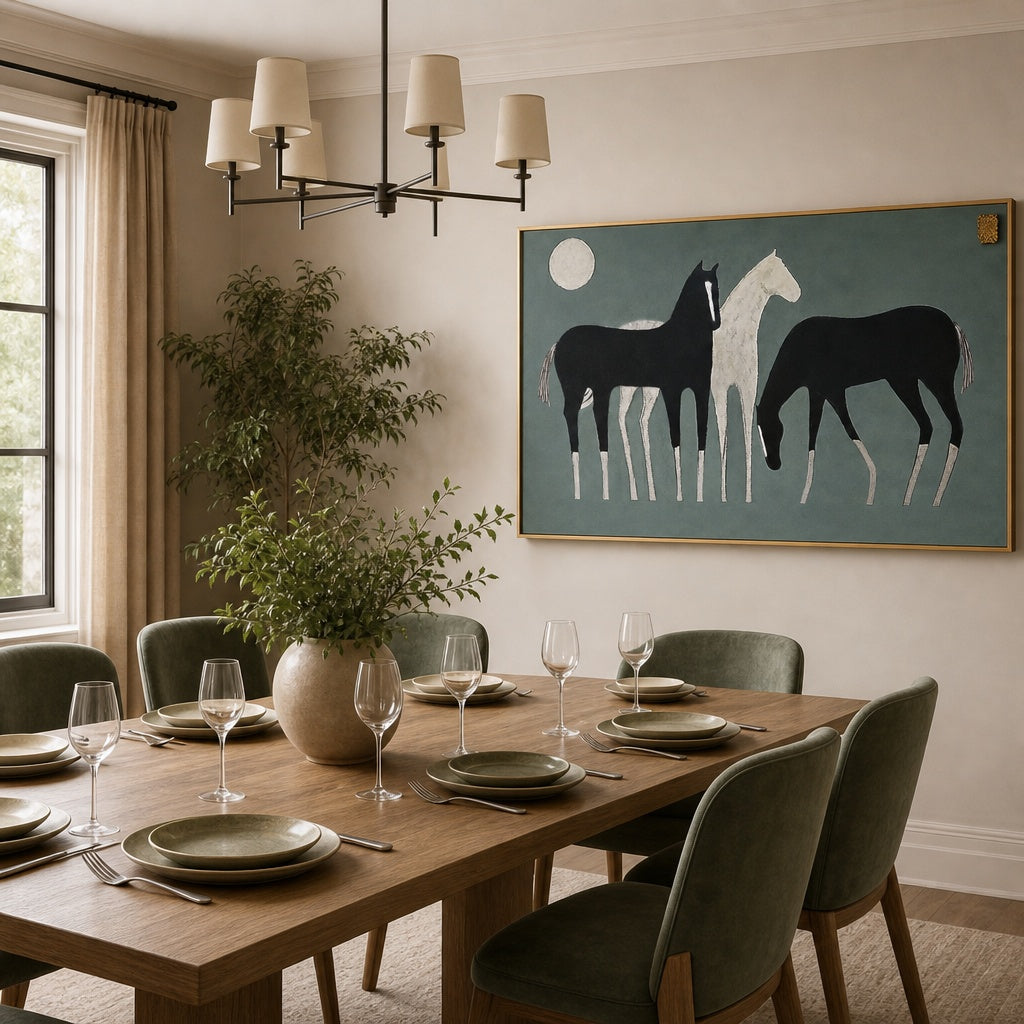 Black and White Horse Silhouette Painting