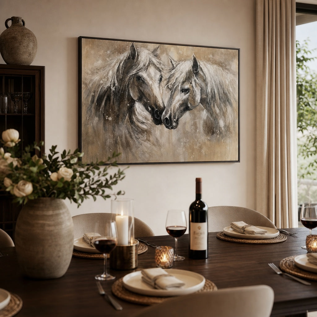 White Horse Couple Portrait Painting