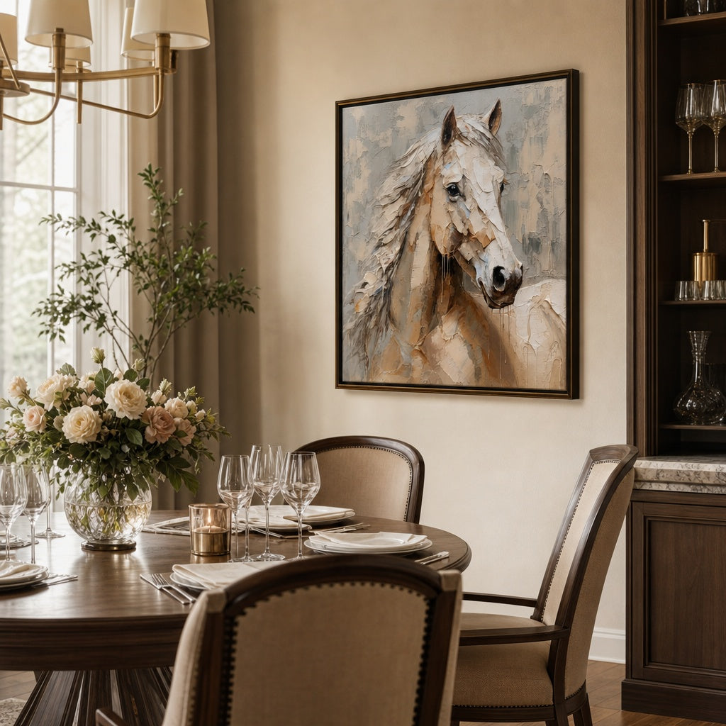 White Horse Textured Equestrian Painting