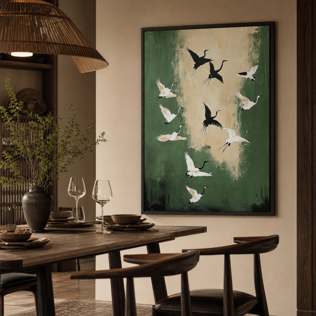 Flying Cranes Nature Landscape Painting