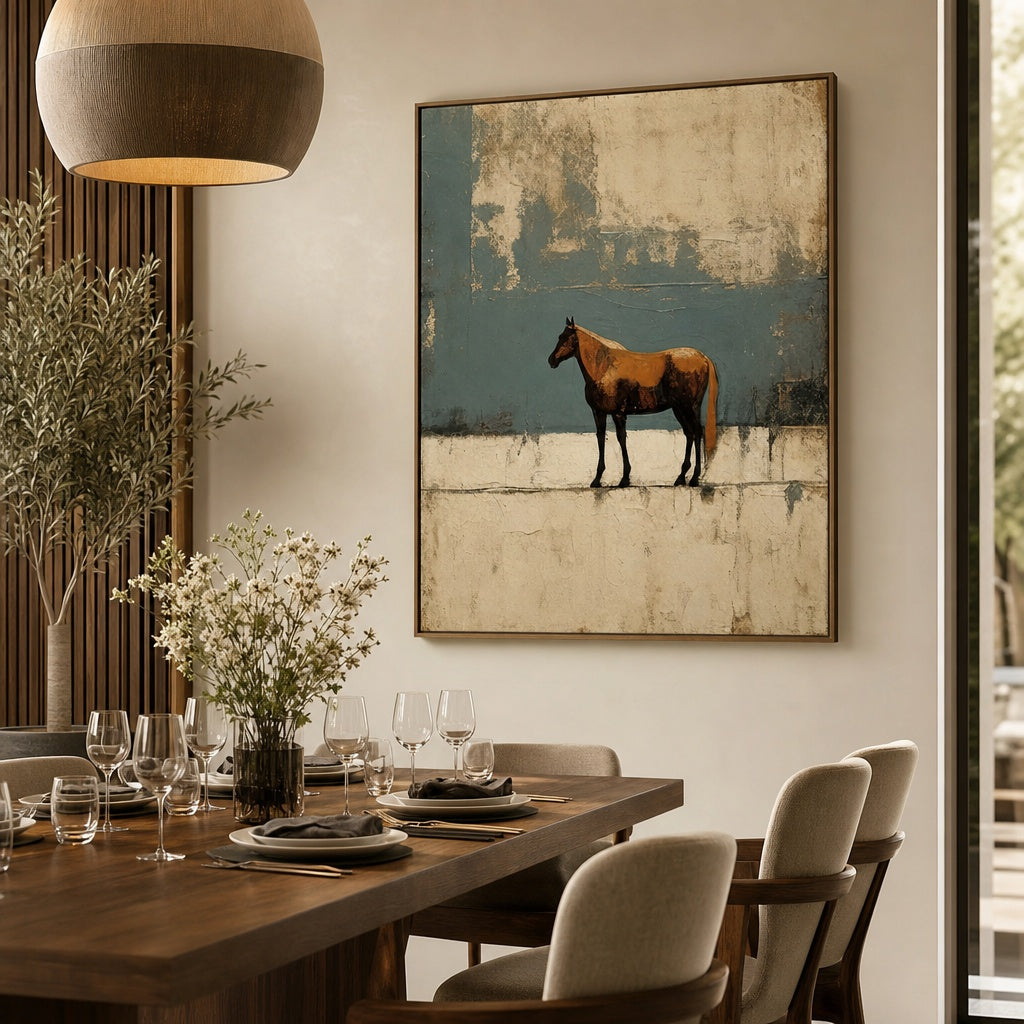 Lonely Horse Minimalist Landscape Painting