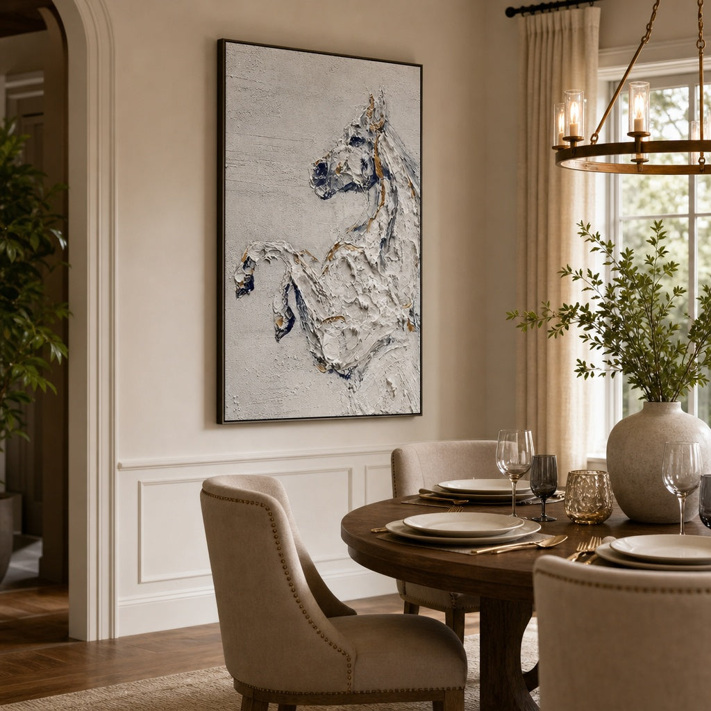 White Horse Textured Abstract Painting