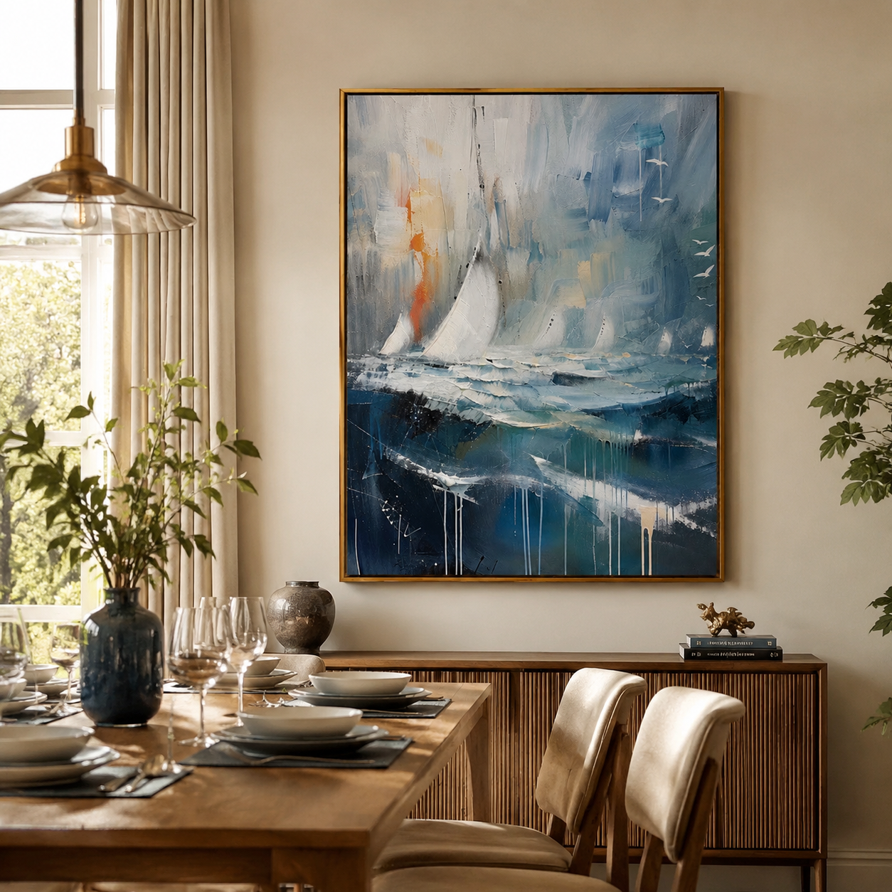 Sailing Through Blue – Abstract Sailboat Seascape Painting