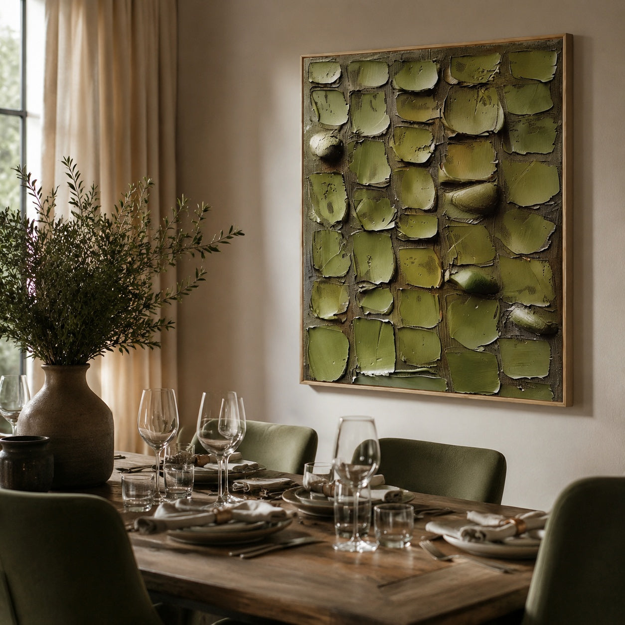 Olive Stone Mosaic – Green Textured Abstract Painting